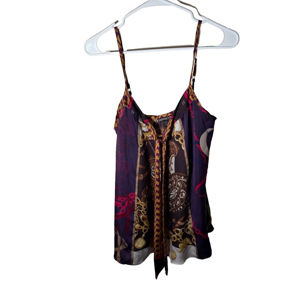 Express Tank Top Women's Small Purple Chain Printed Tie Sleeveless Cami